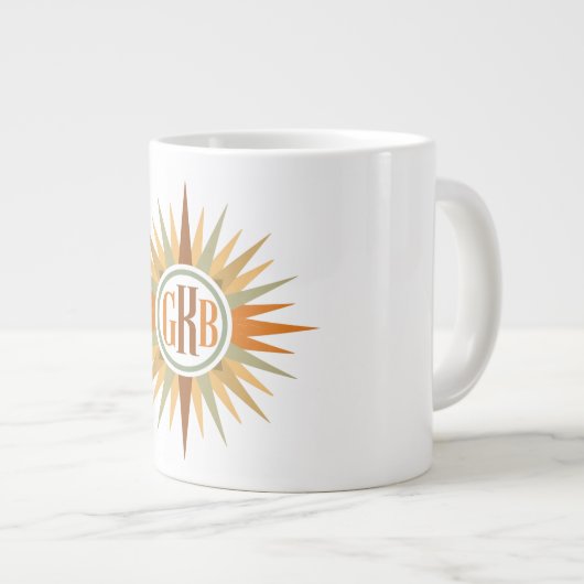 Mid-Century Starburst Monogram Personalized Retro  Jumbo-Tasse (Vorderseite Rechts)