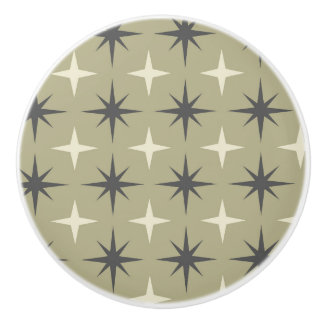 Mid Century Starbursts in beige and taupe on sage  Keramikknauf