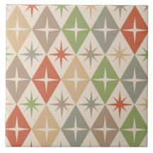 Mid Century Starbursts on Earthy Retro Diamonds
