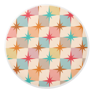 Mid Century Starbursts on Pastel Checkerboards Keramikknauf