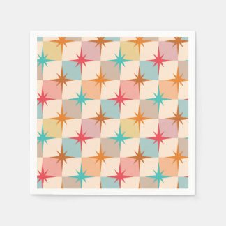 Mid Century Starbursts on Pastel Checkerboards  Serviette