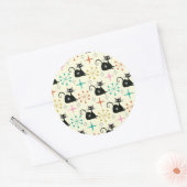 Mid Century Starbursts with Black Atomic Cat Runder Aufkleber (Umschlag)