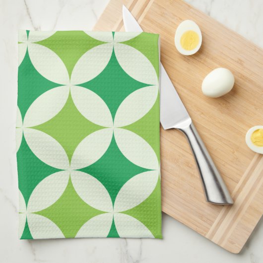 Mid Century Stars auf den grünen Kreisläufen der M Geschirrtuch (Viertel Falte)