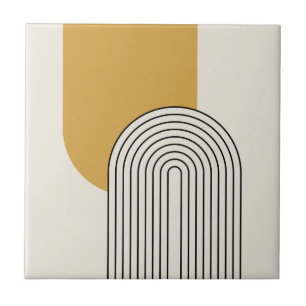 Mid-Century-Stil-Linienkunst mit senfgelber Bogenf Fliese