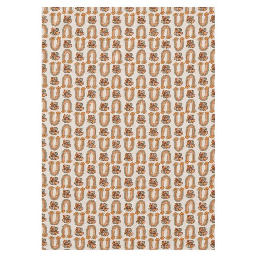 Mid-Century Tablecloth Copper & Pink Bloom Style Tischdecke (Vorderseite)