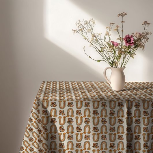 Mid-Century Tablecloth Copper & Pink Bloom Style Tischdecke