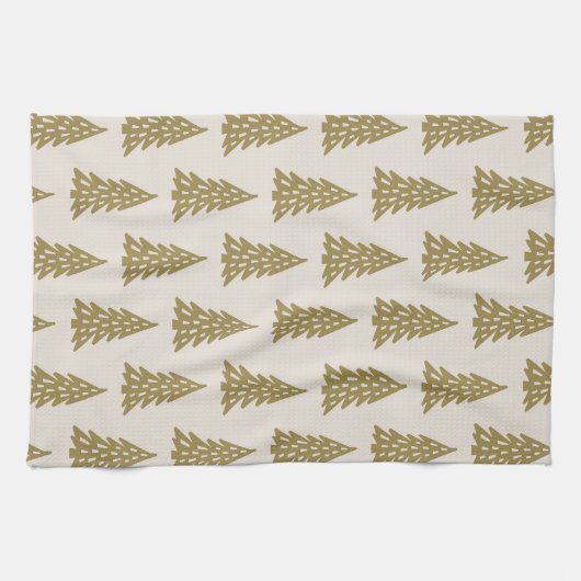 Mid Century Urlaubsmuster Tree Muster Gold Geschirrtuch (Horizontal)
