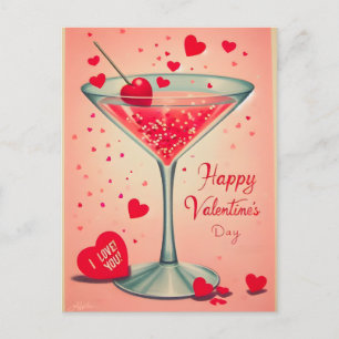 Mid Century Valentine Martini Cocktail Feiertagspostkarte