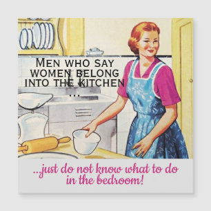 Mid Century Vintage Fun Frauen gehören in die Küch Magnetkarte