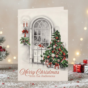 Mid-Century Vintage Weihnachtsszene Custom Feiertagskarte