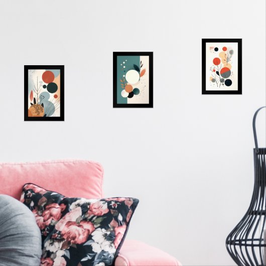 Mid-Century Wall Kunstformen und Abstrakte Blätter Bilderwand Sets (Wohnzimmer)