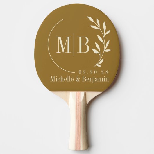 Mid-Century Warm Desert Leaf Wedding Monogram Tischtennis Schläger (Vorderseite)