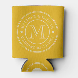 Mid-Century Warme Sonnenblumen-Hochzeitsmonogramm Dosenkühler