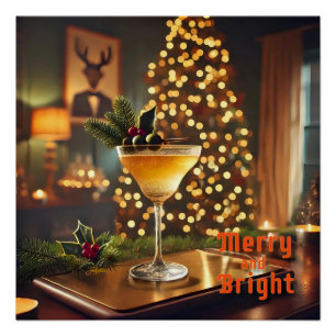 Mid Century Weihnachten Merry & Bright Cocktail Poster