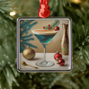 Mid Century Weihnachts-Cocktailparty Happy Hour Ornament Aus Metall