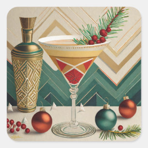 Mid Century Weihnachts-Cocktailparty Happy Hour Quadratischer Aufkleber