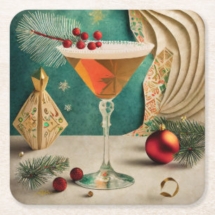 Mid Century Weihnachts-Cocktailparty Happy Hour Rechteckiger Pappuntersetzer