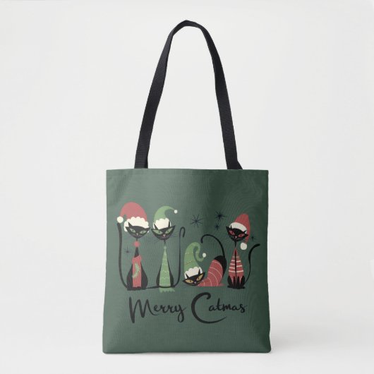 Mid Century Weihnachtskatzen im Atomic Stil der 50 Tasche (Vorderseite)