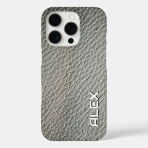 Mid Grey Leather Texture - Realistische neutrale S iPhone 16 Pro Hülle
