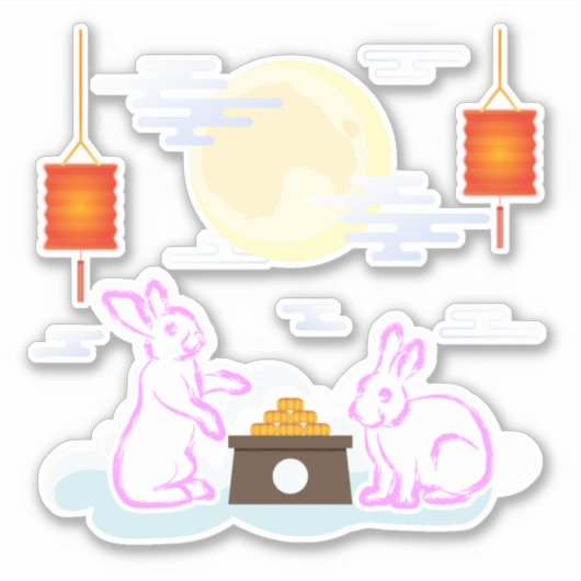 Mid Herbst Festival Moon Rabbit Mooncake Wolken Aufkleber (Vorderseite)