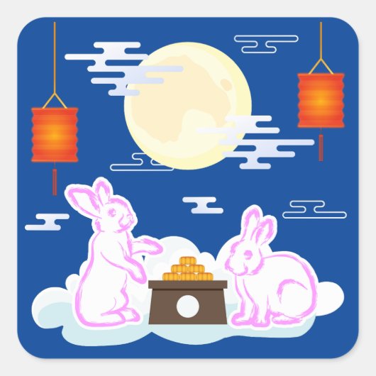 Mid Herbst Festival Moon Rabbit Mooncake Wolken Quadratischer Aufkleber (Vorderseite)