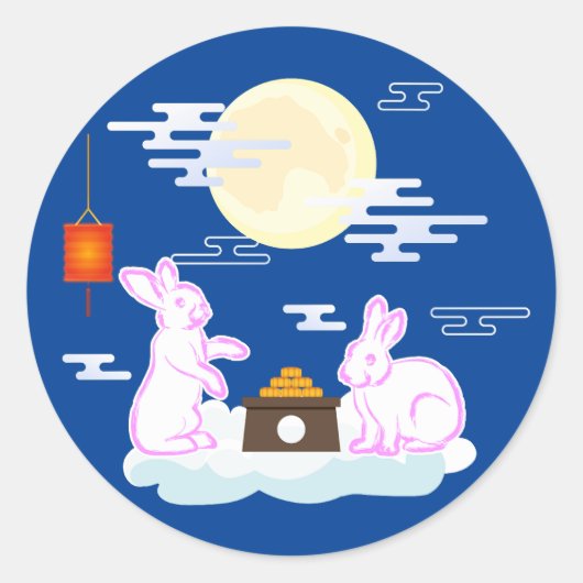 Mid Herbst Festival Moon Rabbit Mooncake Wolken Runder Aufkleber (Vorderseite)