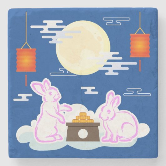 Mid Herbst Festival Moon Rabbit Mooncake Wolken Steinuntersetzer (Vorderseite)