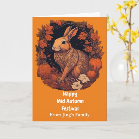 Mid Herbst Festival Rabbit Moon Begrüßung Karte (Gelbe Blume)