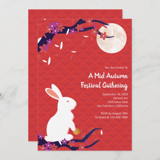 Mid Herbst Festival Rote Einladung (Vorne/Hinten)
