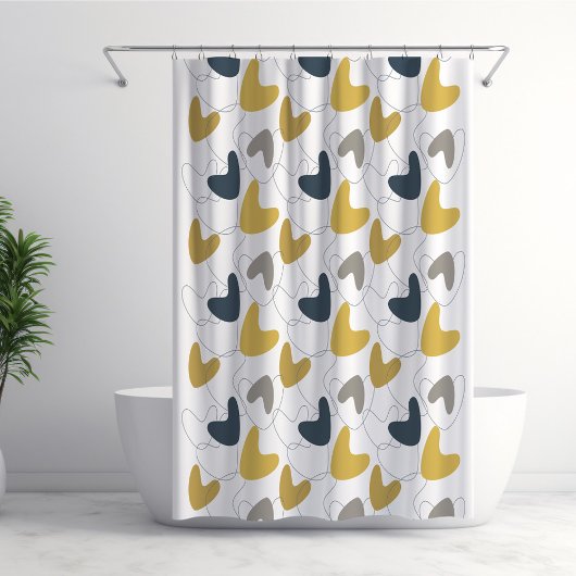 Mid Mod Abstract Pattern Navy, Mustard Yellow Duschvorhang