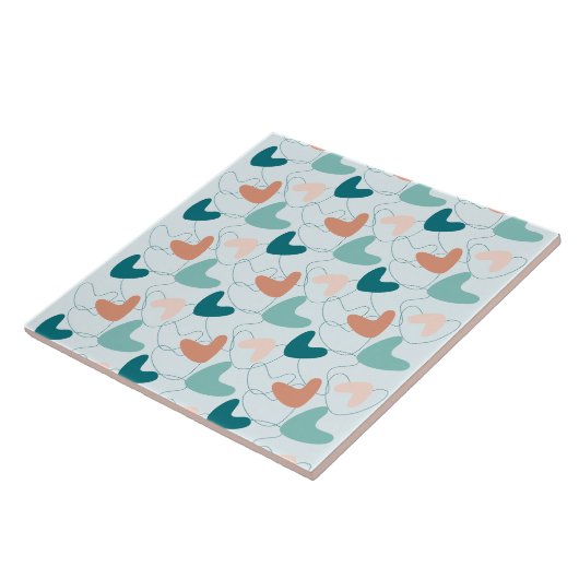 Mid Mod Abstrakt Pattern Aquamarin, Peach, Dark La Fliese (Seite)