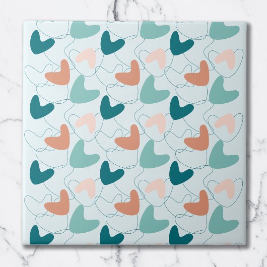 Mid Mod Abstrakt Pattern Aquamarin, Peach, Dark La Fliese