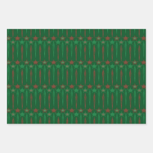 Mid Mod icicles Green Wrapping Paper Geschenkpapier Set (Vorderseite)