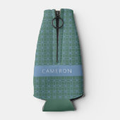 Mid Mod Line Art Muster Green Blue Personalisiert Flaschenkühler (Rückseite)