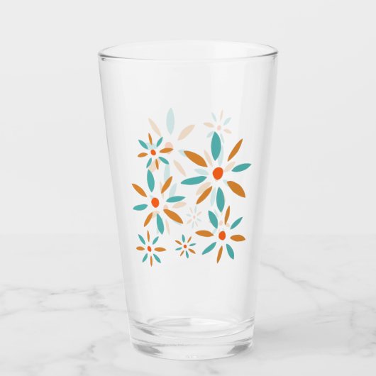 Mid Mod Turquoise Blue And Orange Abstract Flowers Glas (Vorderseite)