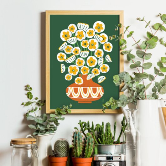Mid Mod White Blogs in Terracotta Vase Poster