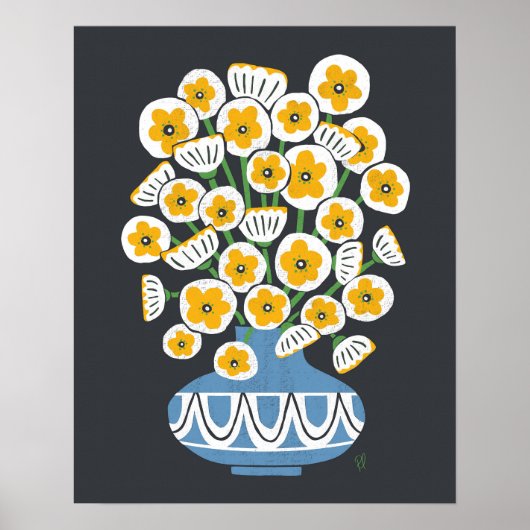 Mid Mod White Blooms Poster (Vorne)