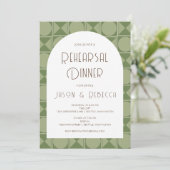 Mid Modern Geometric Sage Green Probe Dinner Einladung (Stehend Vorderseite)