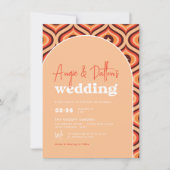 Mid Modern Orange Retro Arch Wedding Einladung (Vorderseite)