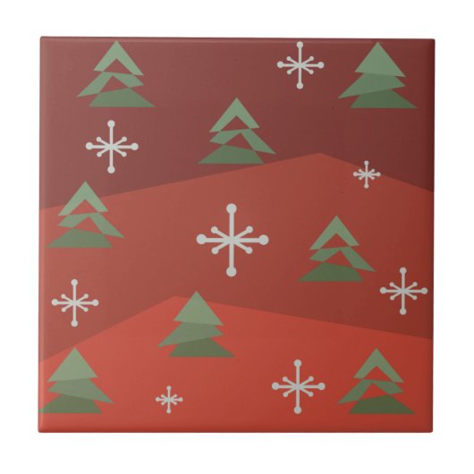 MidCentury Abstrakte Weihnachtsbäume Fliese (Vorderseite)
