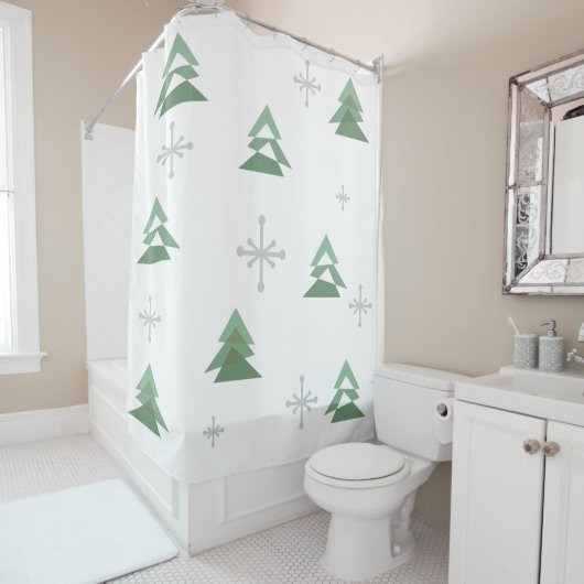 MidCentury Abstrakten Weihnachtsbaumen Winter Duschvorhang (Beispiel)