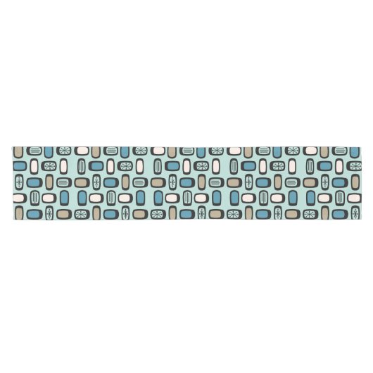 Midcentury MCM Rounded Rectangles Aquamarine Kurzer Tischläufer (Horizontal)