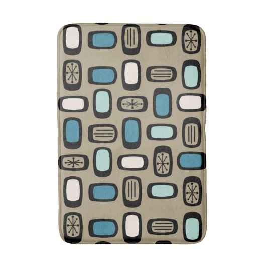 Midcentury MCM Rounded Rectangles Gold Blue Badematte (Vorderseite Vertikal)