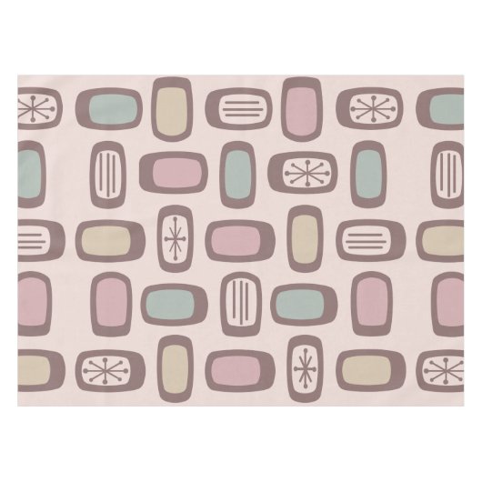 Midcentury MCM Rounded Rectangles Pink Pastel Tischdecke (Vorderseite (Horizontal))