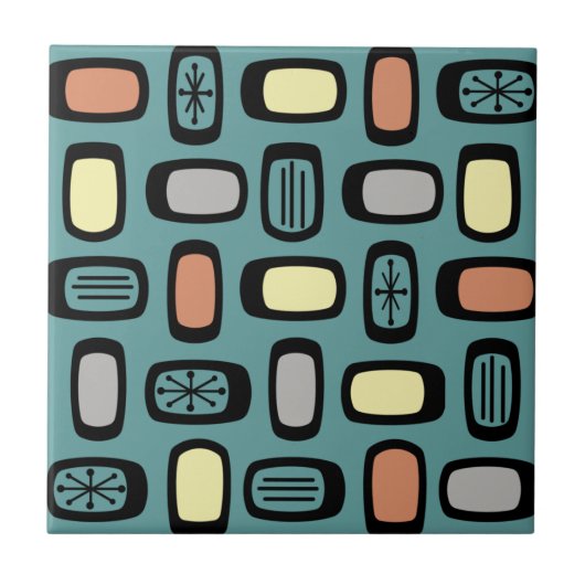 Midcentury MCM Rounded Rectangles Turquoise Colorf Fliese (Vorderseite)