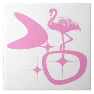 Midcentury Modern Atomic Retro-Form Rosa Flamingo Fliese