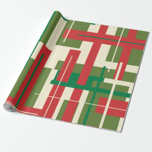 Midcentury Modern dekonstruiertes Karo-Weihnachten Geschenkpapier