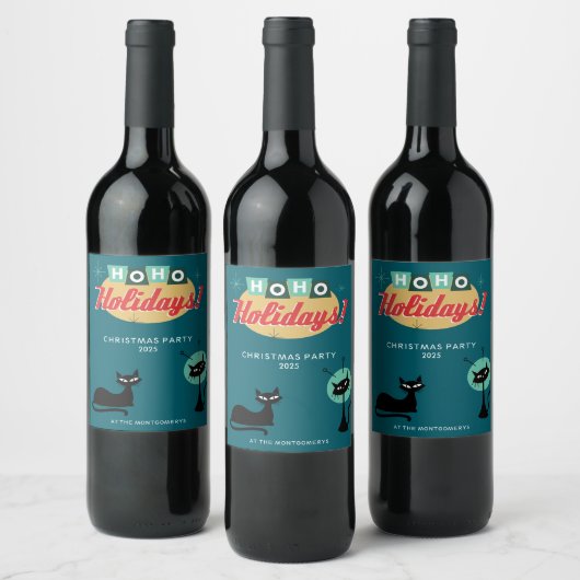 Midcentury Modern Ho Ho Holidays Christmas Party Weinetikett (Flaschen)