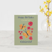 MidCentury Modern Orange Butterfly Niedliche Gebur Karte (Gelbe Blume)