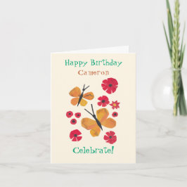 MidCentury Modern Orange Butterfly Niedliche Gebur Karte